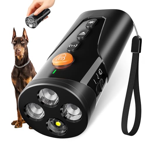 URCHIN Dog Bark Deterrent Device, 3X Ultrasonic Anti Barking Trainer 6 Modes Dog Training Device 23FT Range Rechargeable & Portable Safe Bark Control Indoor Outdoor with LED Flashlight - Black