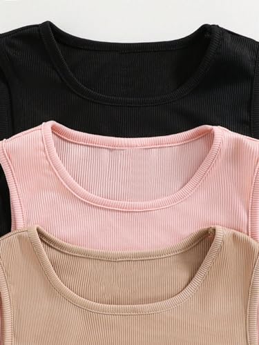 Milumia Girl's 3 Pack Ribbed Knit Cut Out Round Neck Sleeveless Cropped Tank Tops3