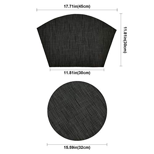 5Pcs Round Placemats Wedge Place Mats Sets With Centerpiece Round Table Mats, Zoxilen Pvc Polyester Heat Resistant Non-Slip Placemats For Dining Table(Black) #TOP1