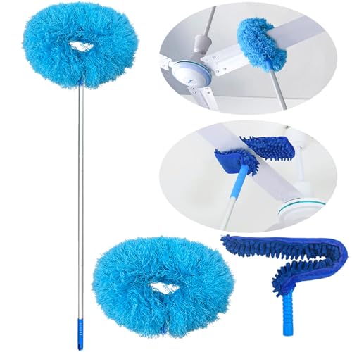 Ceiling Fan Cleaner Duster with Extension Long Handle, 2 in1 Reusable Microfiber Fan Cleaning Duster Blade Cleaner Removable Washable Adjustable for Wall Furniture Bookshelves Set 77 Inches