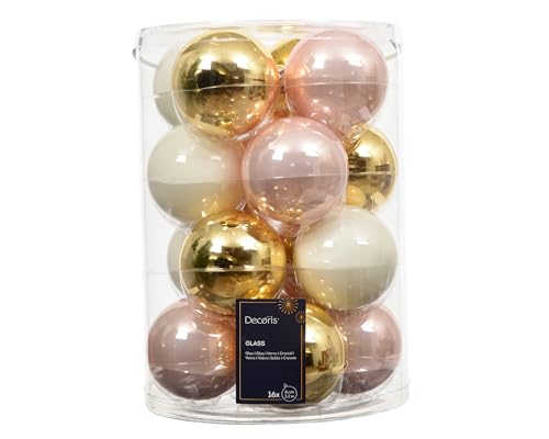 Kaemingk Weihnachtskugeln Glas 8cm 16 Stück - glänzend - Große Christbaumkugeln Weihnachtsbaumkugeln für Weihnachten - Christbaumschmuck & Weihnachtsbaumschmuck - Rosa Gold Mix