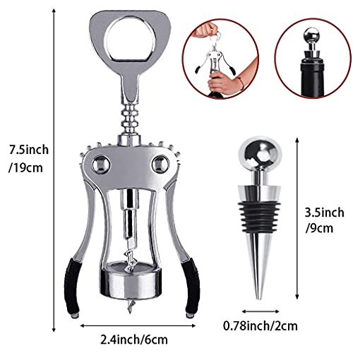 Ventdest Wing Corkscrew Wine Bottle Opener with Bottle Stopper, Premium Corkscrew Cork and Cap Bottle Opener for Waiters Wine Enthusiast