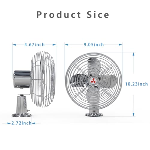 Heavy Duty 12V 8.75-Inch Car Fan,2-Speeds,All-Metal for RVs, Cars, Trucks, etc.Cigarette Lighter Cooling Fan,Helps to Circulate the Air in Your Car.(Cord Length 6FT)