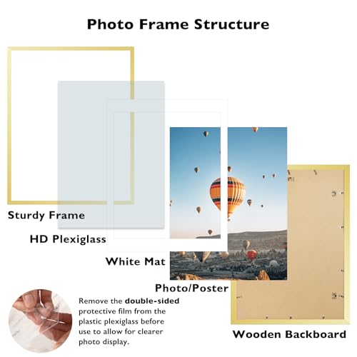 Image of JCJMY 18x24 Picture Frame with 16x20 Mat, Display Photo 16x20 with Mat or 18 x 24 Without Mat, Wall Hanging Large 18 by 24 Poster Frame with Plexiglass, Gold