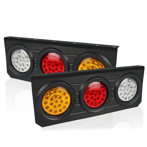 Image of 2 PCS 63 LED Trailer Tail Lights Bar Kit, Stop Turn Signal Brake Reverse Tail light with Iron Bracket Base Waterproof 12V-30V 4 Inch Round Led Trailer Tail Lights for RV Camper Flatbed Trucks