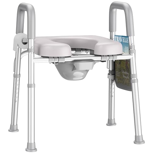 Image of KEKOY Toilet Seat Risers for Seniors, Adjustable Size, Bedside Commode | Padded Elevated with Handles,Fits Most Heights Builds,Tool Free Install, Fits Most Round Elongated Toilets for Handicap, Grey
