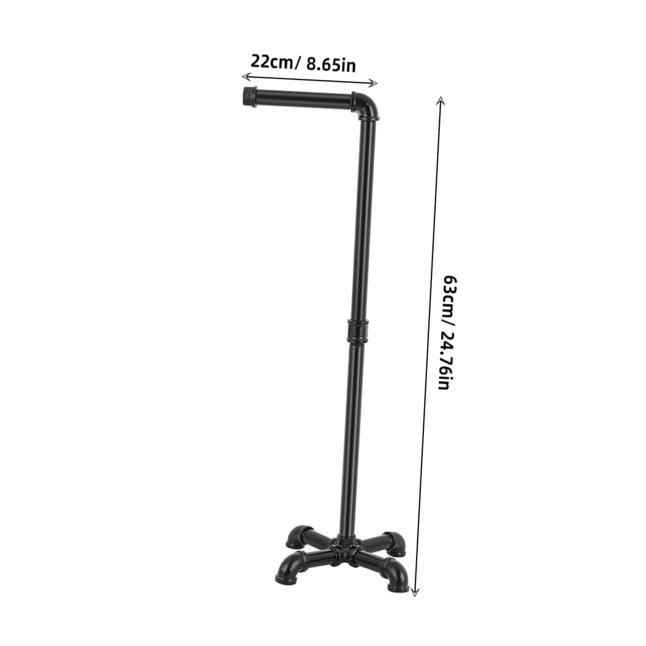 Portarotolo da Terra in Ferro Nero, Design Verticale Stile Vintage Industriale, per Bagno, Ampio Spazio di Appoggio e Facile Accesso alla Carta Igienica
