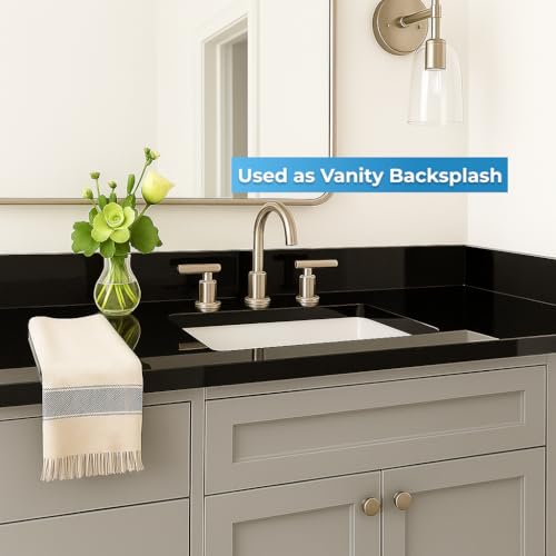 Image of Bathroom Vanity Sink Backsplash /Sidesplash (Super Black Engineered Marble, 4 inch x 22 inch)