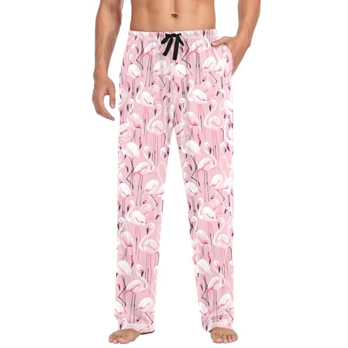Men's Pink Flamingos Pajama Pants with Pockets - Straight Fit Cotton Sleep Bottoms for Lounge & Nightwear#412