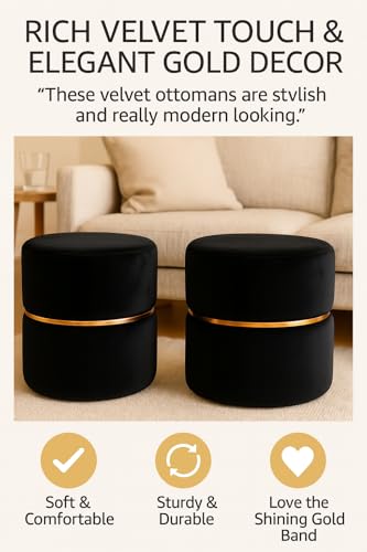 Image of JUMBO CRAFTS Wooden Puffy Stool for Living Room Round Footstool - Ottoman Stool for Living Room Furniture Round Ottoman - Sitting Pouffe Ottoman Stool /Room Dcor /Office Stool - (Set of 2 Brown)