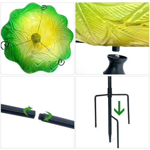 Image of HONGLAND Bird Baths for Outside,11 inch Small Green Glass Birdbaths Outdoor,Detachable Bird Feeder with Metal Stake for Garden Yard Patio Decor,30 inch Height