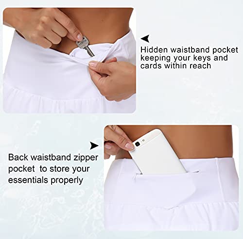 The Gym People Womens High Waisted Running Shorts Quick Dry Athletic Workout Shorts With Mesh Liner Zipper Pockets (White, Large) #TOP4