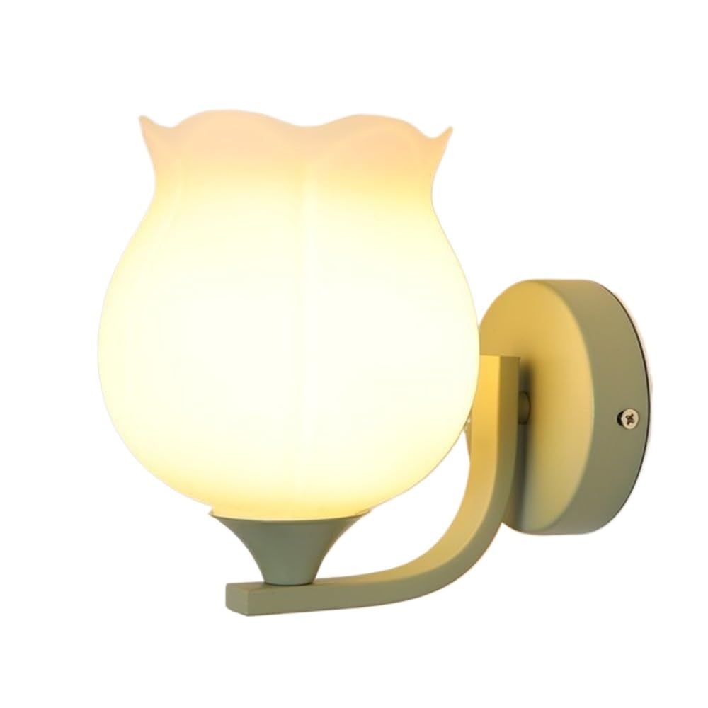 LUOYAOB Tulip Wall Sconce Green Flower Wall Lamp Frosted Glass Wall Light E26 E27 Modern Wall Fixture for Bedroom Bedside Hallway Bathroom Vanity Decor