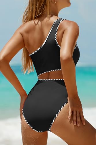 Image of Women's One Piece Swimsuit- One Shoulder Bathing Suit Cutout Tummy Control Swimwear