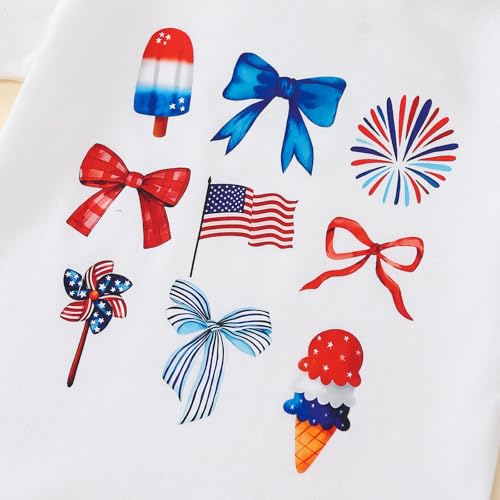 Image of Toddler Girl 4th of July Outfit American Flag Shirt+ Star Tutu Skirt Independence Day Clothes