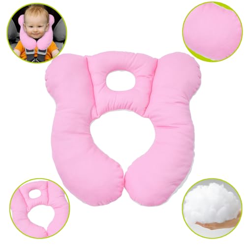 Image of Baby Travel Pillow, Infant Kid's Cushion Soft and Skin Friendly for Car Seat, Pushchair and Stroller (Pink)