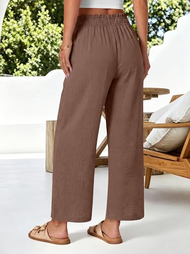 Image of ANRABESS Womens Wide Leg Cropped Palazzo Pants | Lightweight Breathable Elastic High Waisted Pants, Beach Vacation Flowy, Lounge & Casual Summer Trousers with Pockets
