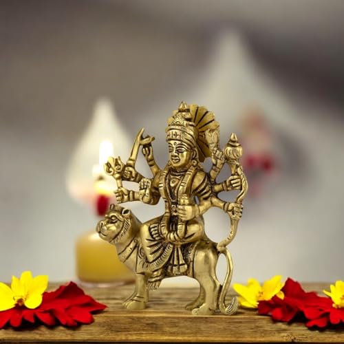 Image of 100% Pure Brass Maa Durga Devi Idol /Murti /Statue Sherawali Idol /Statue for Navratri Home Diwali Decoration and Diwali Gifts Height:- 4.49 Inches