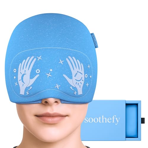 Soothefy Migraine Relief Cap - Built-in Slide-Up Eye Mask - Natural Headache Relief - 360° Compression Hangover Hat with Cooling Gel for Tension and Stress