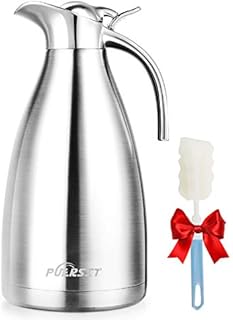 Puersit 2L Vacuum Jug 304 Stainless Steel Double-Wall Vacuum Insulated Coffee Pot Coffee Plunger, Juice/Milk/Tea insulation pot, 68Oz Silver (2L)