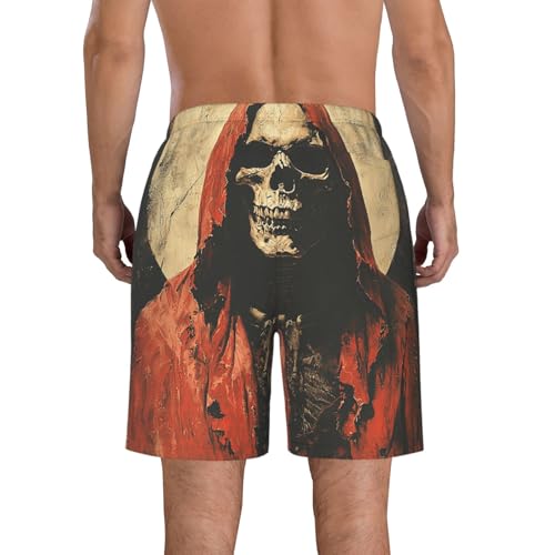 Mens Swim Trunks Board Shorts Quick Dry Shorts with Pockets - Grim Reaper Skeleton Horror Retro Art3