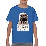 Am I Puggin You Youth Graphic Short Sleeve T-Shirt - Funny Pug Puppy Dad Dog Mom Pet Lover Life Design for Kids Medium Blue