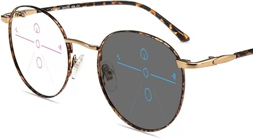 Firmoo Lentes de lectura fotocromáticos progresivos multifoco para computadora 2.0, lentes redondos con bloqueo de luz azul UV400 para mujeres y