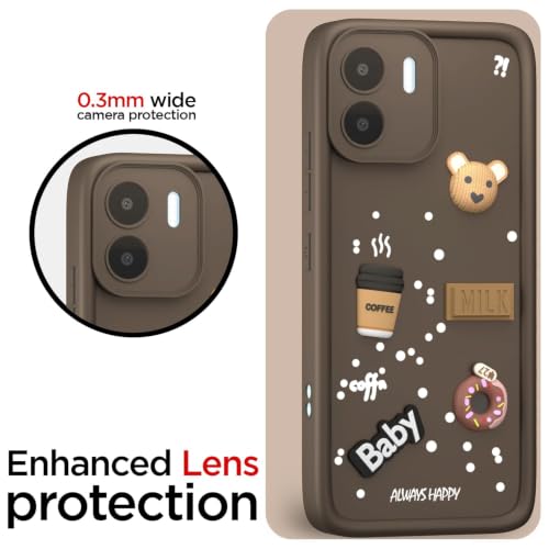 Image of Bintage Cute Fun Taddy Cartoon 3D Ball Bear Milk Donut Coffee Cup Silicon Case Full Body & Camera Protection Back Cover Compatible for Vivo Y15s - Brown