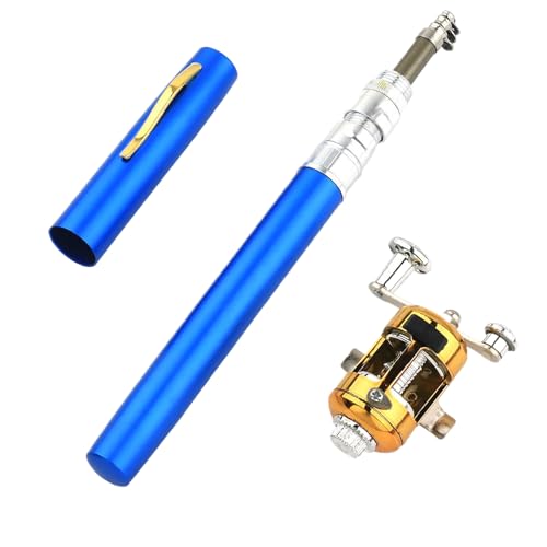 Pocket Size Fishing Rod 2024 Pen Style Pockets Aluminium Alloy Pocket Telescopic Fishing Rod for Outdoor Fishing (Blue, A)
