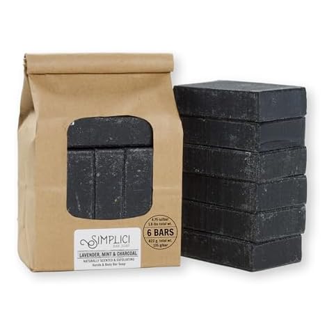 Simplici Lavender, Mint, & Charcoal Natural Soap (smooth + pure essential oils) 6 Bar Value Bag. Palm Free. Cover