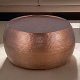 CT501 Antique Copper Round Aluminum Coffee Table with Hammered Finish