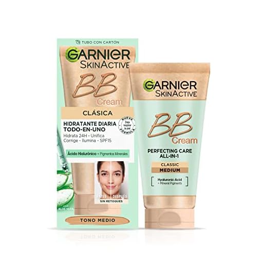 GARNIER SkinActive, BB Cream Clásica Perfeccionador Prodigioso, Pieles Normales, Tono Medio, SPF15, con Vitamina C, Hidrata, Unifica, Corrige Imperfecciones, 50ml