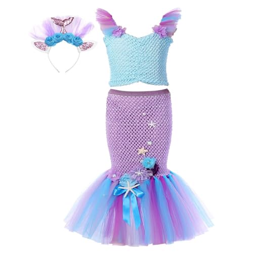 Generisch Disfraz de sirena para niña y niños, mundo submarino, vestido de princesa con accesorios, disfraz de carnaval para carnaval, Halloween