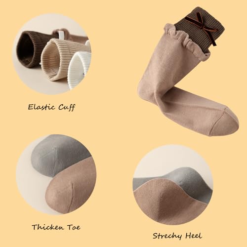Image of Yomutiur Crew Socks for Women, Double Ribbed Sock Cuff with Cute Bow Sweet Cotton Rolled Socks Odor-resistant