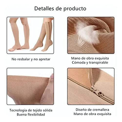 Meia de Compressão Com Zíper na Altura do Joelho, Elástica, Respirável, Sem Dedos, Meia de Compressã