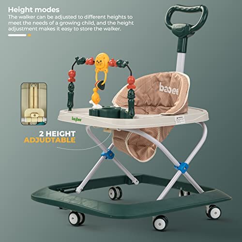 Image of Baybee Nexus Baby Walker for Kids with Parental Push Handle & 2 Height Adjustable, Multi-Function Folding Activity Walker for Baby with Musical Toy Bar | Walker Baby 6-18 Months Boys Girl (Dark Green)