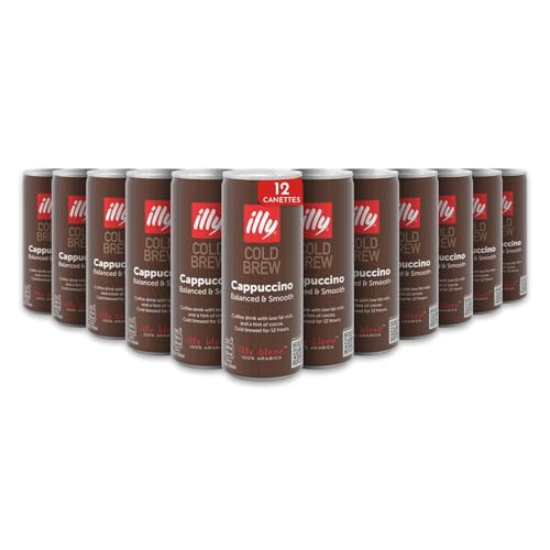 illy, Café Cold Brew Ready to Drink Cappuccino, 100% Arabica avec des Notes de Lait et de Chocolat, Goût Doux et Arôme Intense, Pack de 12 Canettes (12 x 250ml)