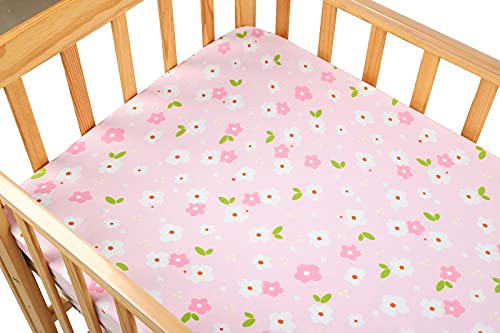 Crib Fitted Sheets 2 Pack Set For Baby Girl Soft Stretchy Jersey Knit Baby Sheet For Standard Crib And Toddler Mattress, Pink Floral #TOP2