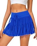 Stelle Women's High Waist Athletic Skorts with Shorts Pockets Ruffle Flowy Mini Cake Skirt Layered Pleated Cute Casual Summer (Sapphire,S)