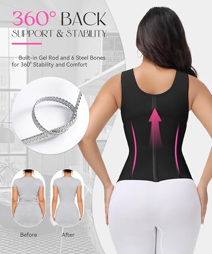 Image of SHAPSHE Waist Trainer for Women Tummy Control with Bra | 80% Nylon 20% Spandex,7 steel bones back support,5 adjustable straps, zipper&3-row hooks,Fit for workout postpartum