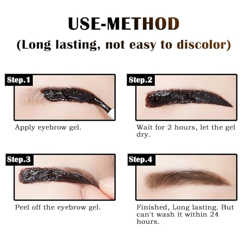 2 Pcs Peel Off Eyebrow Gel Set, Natural Color Eye Gel Long-Lasting Waterproof Brow Tattoo, Easy Peel Off Brow Makeup - Up To 3 Days (Brown)
