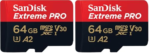 SanDisk 64 GB Extreme PRO microSDXC-Karte + SD-Adapter + RescuePRO Deluxe, bis zu 200 MB/s, mit A2 App Performance, UHS-I, Class 10, U3, V30 (Packung mit 2)