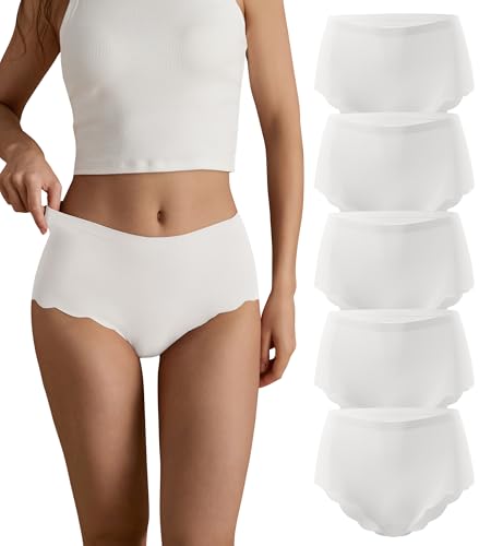 Image of SHARICCA Seamless High Waisted Underwear for Women Cheeky Underwear Wave Edge No Show Bikini Panties Ribbed Panties Pack
