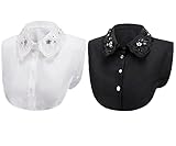 Flyou 2Pcs Lady Shirt False Collar Lace Half Shirt Detachable False Faux Collar Cuff Cotton Choker Tie