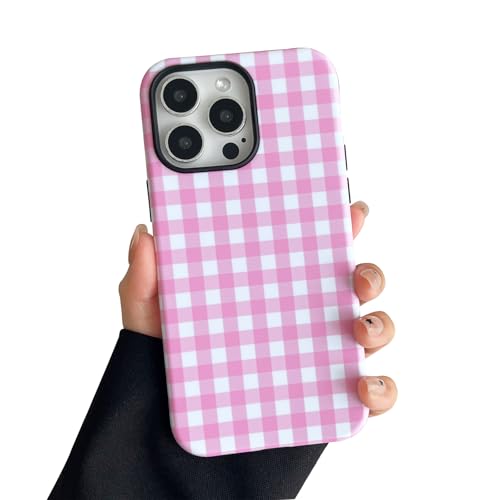 Coque iPhone 16 Pro antichoc en silicone souple rose à carreaux