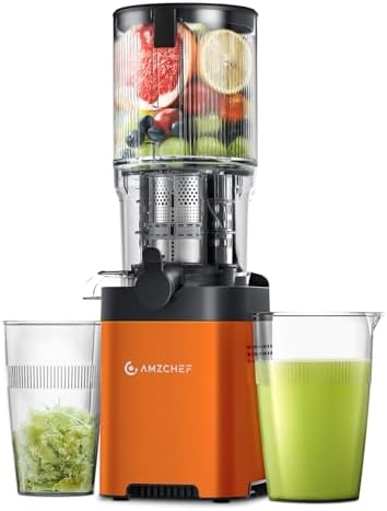 Bild 11 - AMZCHEF Entsafter - Slow Juicer mit 135MM Breite und Größere Fütterungsröhre für Ganze Gemüse und Obst - Leicht zu Reinigender Entsafter mit 2 Gläsern - Silber