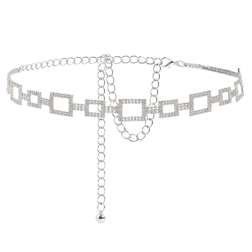 Rhinestone Dress Belt for Women,Sparkly Silver Crystal Chain Belt,Elegant Waist Accessory,Trendy Versatile Adjustable Belts for Dresses/Evening Gowns/Party & Summer Beach Outfits - Main Image