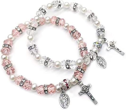 XAM Crystal Cross Bracelet Elastic Beads Stretch Rosary Bracelets Adjustable Minimalist Bracelet Women Jewelry