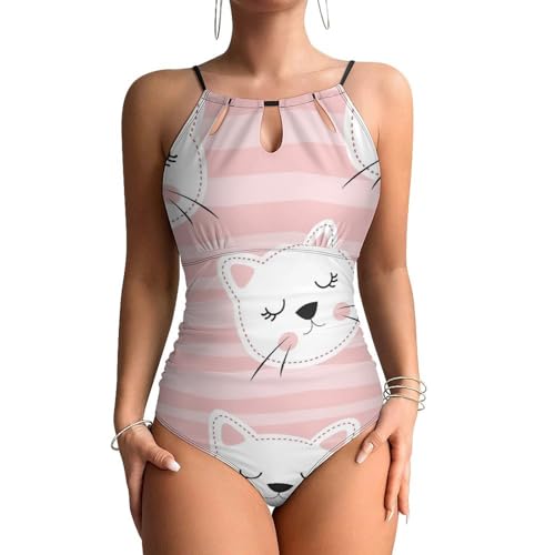 Maillot de bain une pièce Chaton Rose : effet ventre plat pour affiner la silhouette