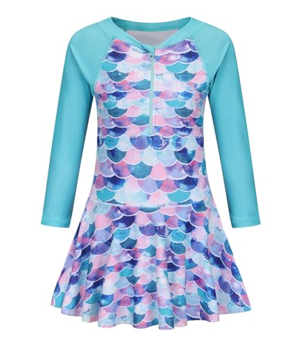Girls One Piece Swimsuits Long Sleeve Swim Dress for Girls Hawaiian Skirted Bathing Suit Summer Swimwear 3-16 Years